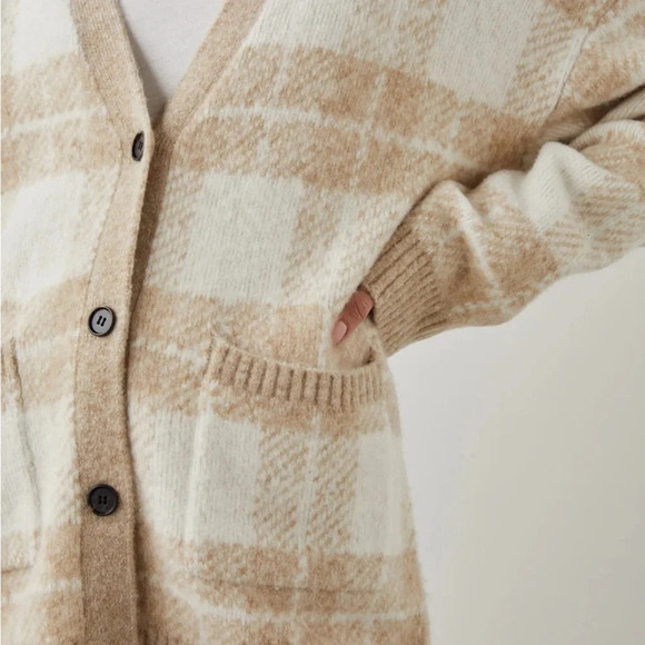 Rails Runi Oversized Cardigan Ivory Sand Plaid - Picture 4 of 5